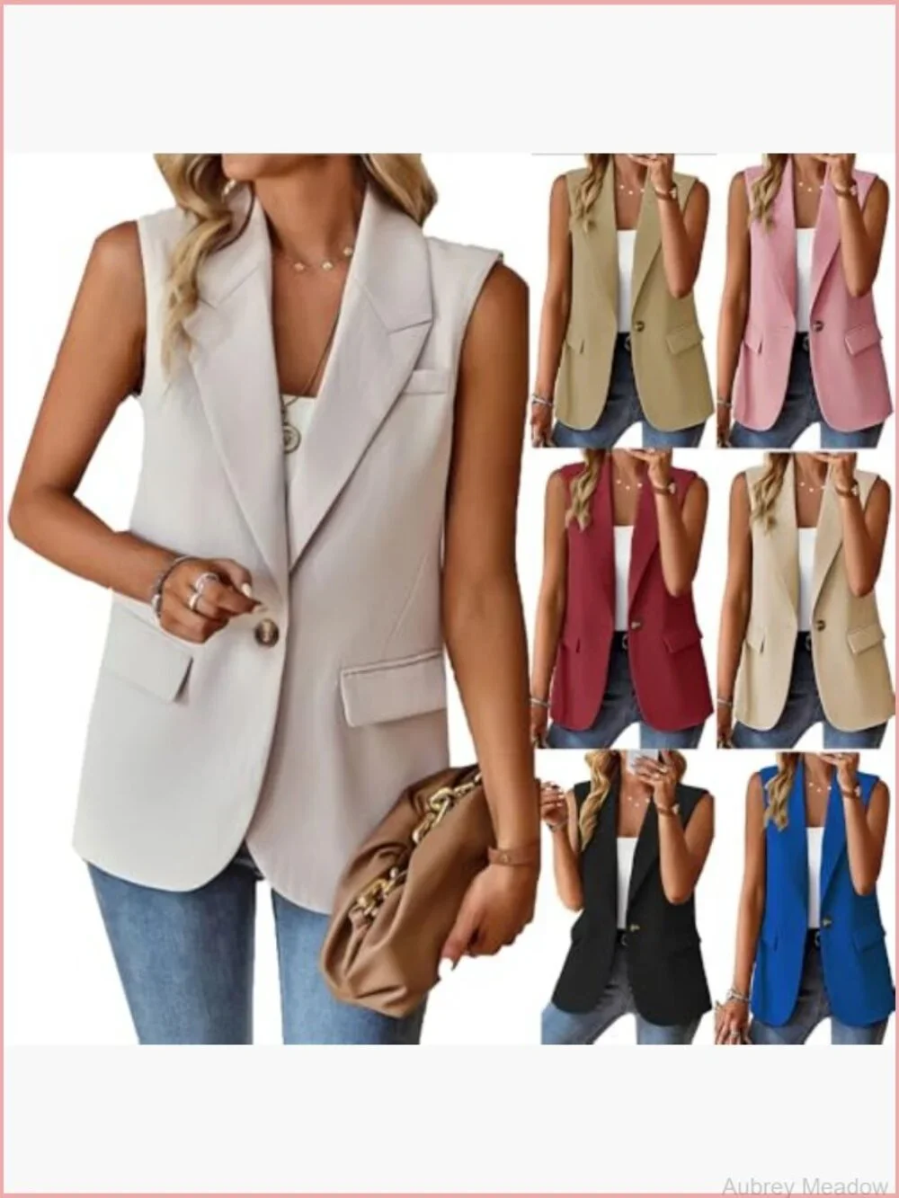 Sleeveless Blazer Vest Women Lightweight Open Front Work Office Jacket with